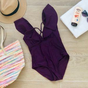 Plum One Piece with Flounced Sleeve
